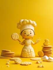 Cute Biscuit Chef Character Made from Cookies and Fondant