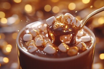 Cozy Winter Hot Chocolate with Marshmallows. Indulgent Dessert and Festive Drink Photography
