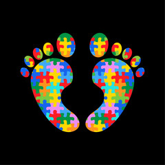 Illustration foot puzzle. Vector isolated on a black background.