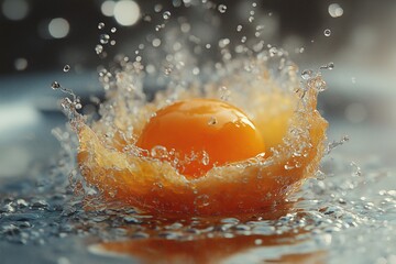 Egg Yolk Splash. Vibrant Macro Photography of Fresh Farm Ingredients in Motion - Cooking and Breakfast Inspiration