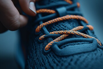 Close-Up of Blue and Orange Athletic Sneaker Laces. Modern Sportswear Footwear for Performance Lifestyle