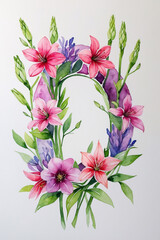 Graceful Botanical Alphabet Letter Featuring Lily Flowers In Watercolor Style For Invitations Decor Use floral and botanical alphabet illustration design