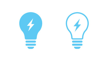 Minimalist Light Bulb Icons with Lightning Bolt Symbol in Blue