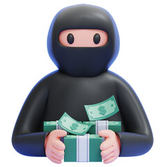 PNG 3D Money Launderer Illustration Isolated on a White Background