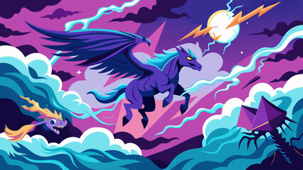 Obraz premium Majestic pegasus soaring through stormy skies