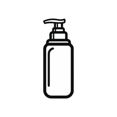 A simple, black outline illustration of a pump bottle. The bottle has a rounded rectangular shape.