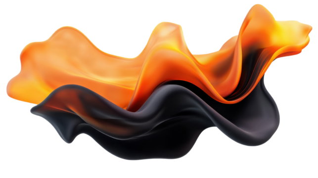 Orange with black wave fluid holographic iridescent abstract pattern colorful flowing design isolated on white background