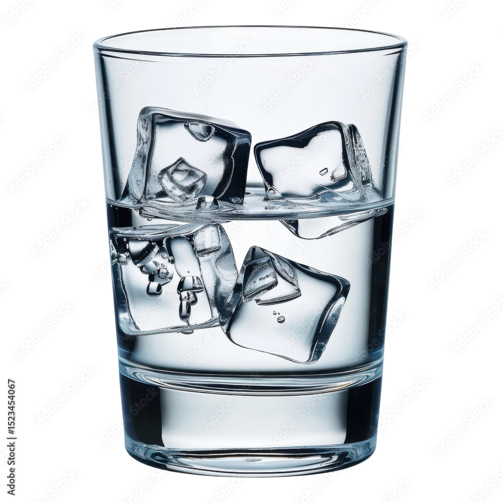 Poster clear glass filled with water and ice cubes creates refreshing and inviting scene. ice cubes float g