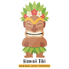 Naklejka premium Cartoon Tiki Tribal Wooden Mask Statue. Vector Illustration 