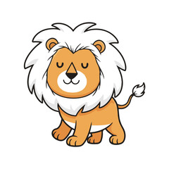 Obraz premium Cute cartoon lion with a white mane. Simplistic illustration of a friendly, smiling wild animal on a white background.
