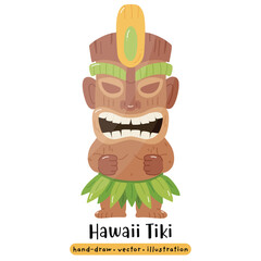 Cartoon Tiki Tribal Wooden Mask Statue. Vector Illustration 