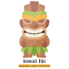 Cartoon Tiki Tribal Wooden Mask Statue. Vector Illustration 