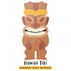 Cartoon Tiki Tribal Wooden Mask Statue. Vector Illustration 