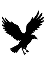 Obraz premium Silhouette of a Raven Soaring Through the Sky With Wings Widely Spread at Sunset