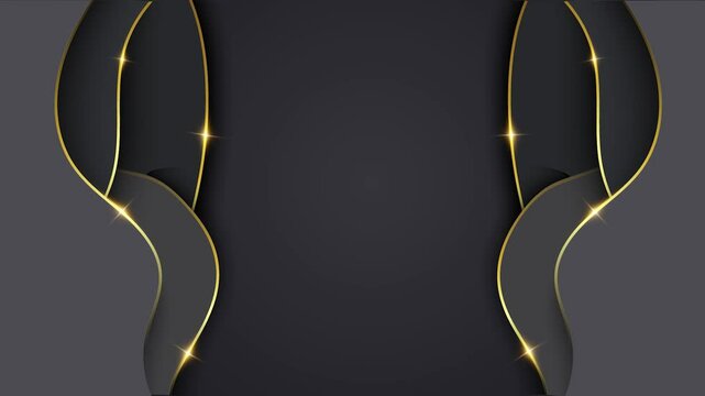 Animated Abstract luxury background with golden lines on black background. Gold polygonal random network shine glitter design