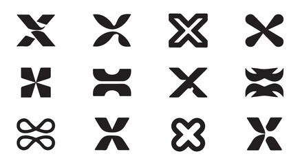 Abstract black x symbols design elements set