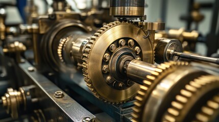 Obraz premium Detailed close-up showcases intricate mechanisms and vintage brass components