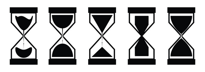 Sand clock icon set. Modern hourglass icons set, timer symbol, time management, countdown, deadline, sand clock, minimalist design. 