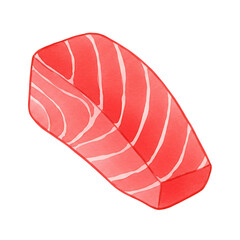 Toro Sashimi Slice, Japanese Tuna Belly Watercolor Illustration