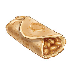 Peanut Pancake Roll (Apam Balik), Malaysian Crepe Watercolor Illustration