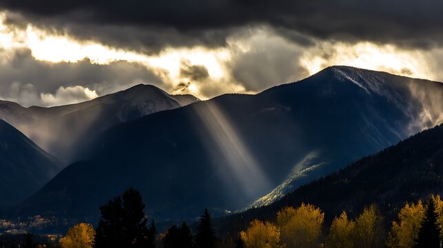 Dramatic light over mountain range landscape