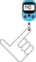 Glucose blood test using glucose meter diabetic test tool  simple illustration vector