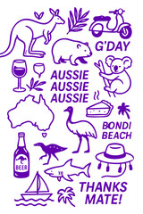 Popular Australian Menu for Restaurant Cafe on Board  Cuisine Icons Symbols Illustrated