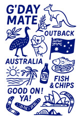 Popular Australian Menu for Restaurant Cafe on Board  Cuisine Icons Symbols Illustrated