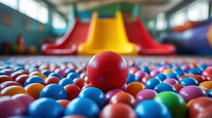 Colorful ball pit with vibrant slides