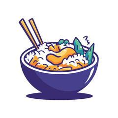 Bowl of asian food with chopsticks