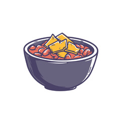 Bowl of chili with nachos food item