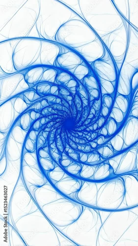 Poster abstract spiral design featuring smooth blue lines and connected circles on a white background, crea