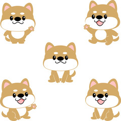 柴犬　豆しば　セット　犬　かわいい　動物　キャラクター　主線なし