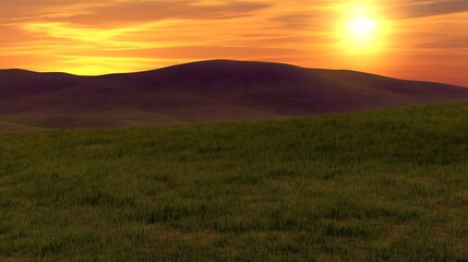 Obraz premium Golden hour field with distant hills