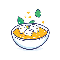 Fototapeta premium Bowl of soup with tofu and basil