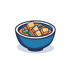 Bowl of soup with tofu and herbs