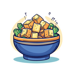 Bowl of tofu and vegetables food art