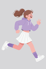 Running Girl in Purple Hoodie and White Skirt