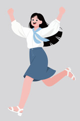 Excited Person Jumping With Arms Raised