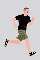 Fototapeta premium Running Man in Black Shirt and Sandals