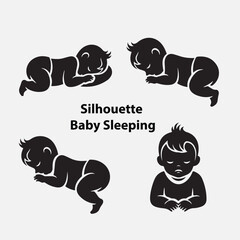 Flat vector illustrator silhouette of baby sleeping icon