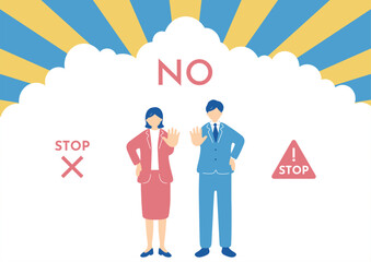 禁止、警告をする男女
