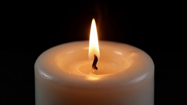 Serene White Candle Flame Gently Illuminating Darkness A Peaceful 24k Video of a Burning Candle Casting Soft Light