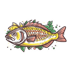 Fish served with lemon and herbs food