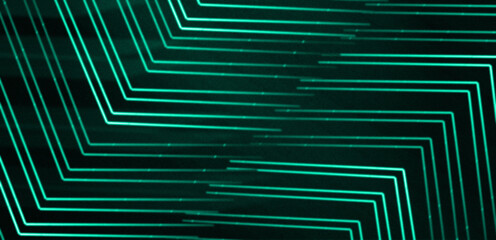 neon staircase in a dark room. Visualization of circuit paths on a motherboard or digital data flow. Glowing turquoise lines on a solid black background.