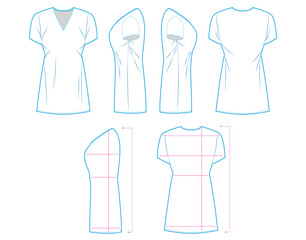 Clothes or T-Shirt Measurement Guide Template – Front, Back, Side Views with Sizing Lines for Online Shopping
