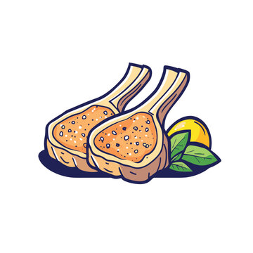cooked lamb chops with lemon and leaves clip art preview