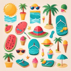 summer beach icons set