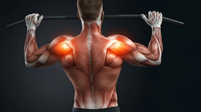 Anatomical illustration of muscular back exercise