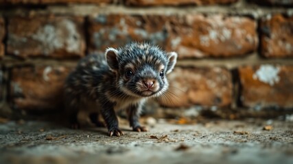 Fototapeta premium Tiny Critter Against a Brick Wall